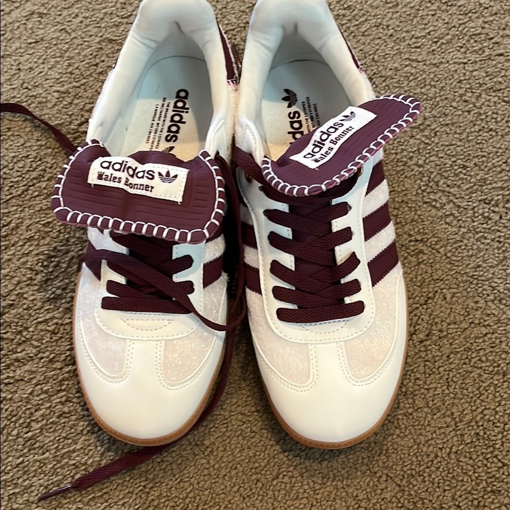 Adidas White and Maroon Trainers